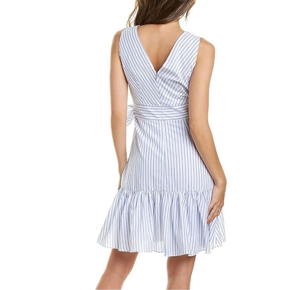 Rebecca Taylor Women's Sleeveless Stripe Wrap Dress linen blend - Picture 2 of 10